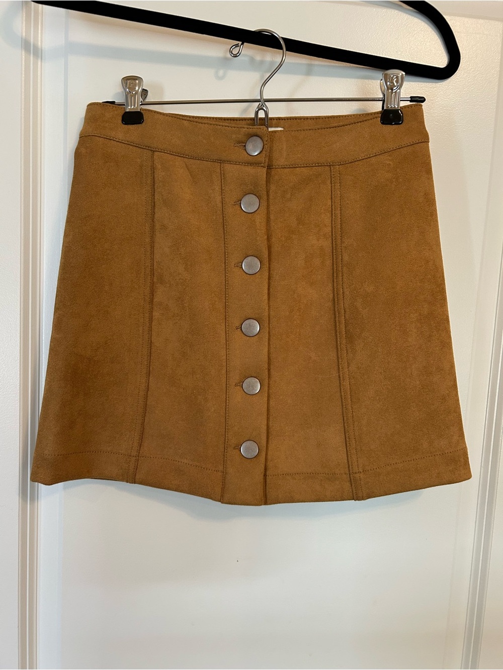Forever 21 Tan Suede-Look Button-Front A-Line Skirt